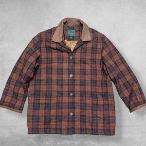 Vtg 90s Ralph Lauren Outdoor Jacket Lambswool Leather Barn Chore Coat Boxy Plaid